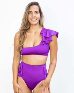 Alta Marea One Shoulder High Waist Ruffles Purple Bikini