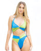 Aqua Marina Blue Green Color Block High Cut Bikini